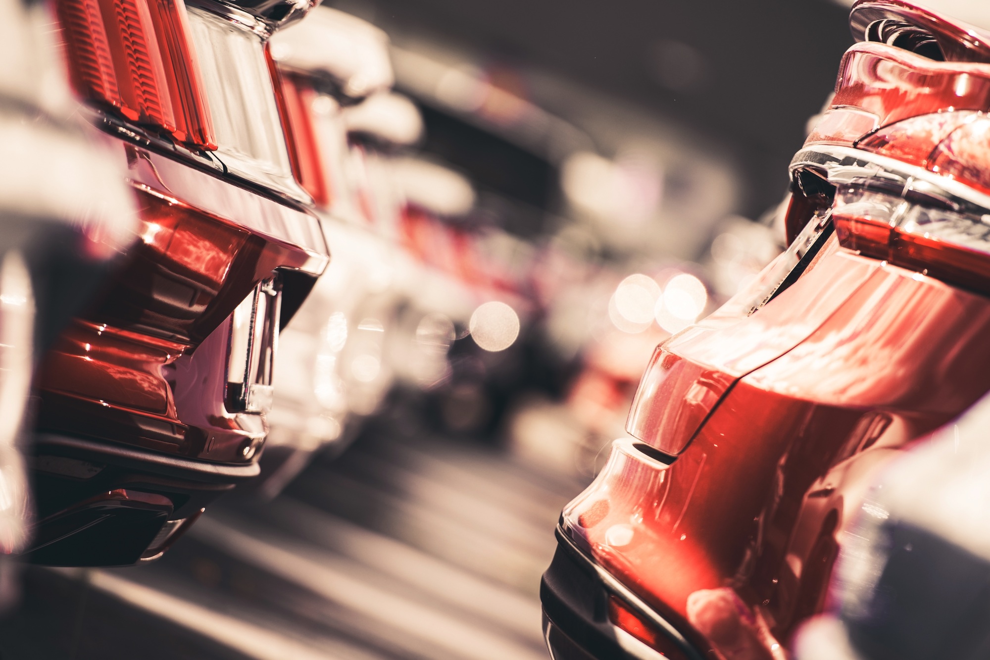 Dealership car lot at night